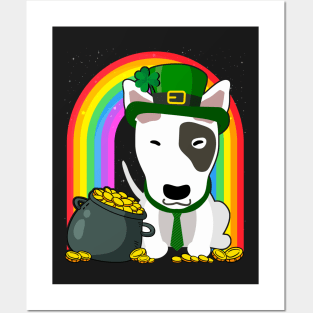 Bull Terrier Rainbow Irish Clover St Patrick Day Dog Gift print Posters and Art